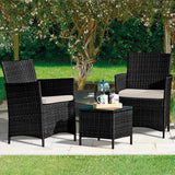 Siena - 3 Piece Rattan Bistro Garden Furniture Set with Glass Top Coffee Table