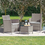 Siena - 3 Piece Rattan Bistro Garden Furniture Set with Glass Top Coffee Table